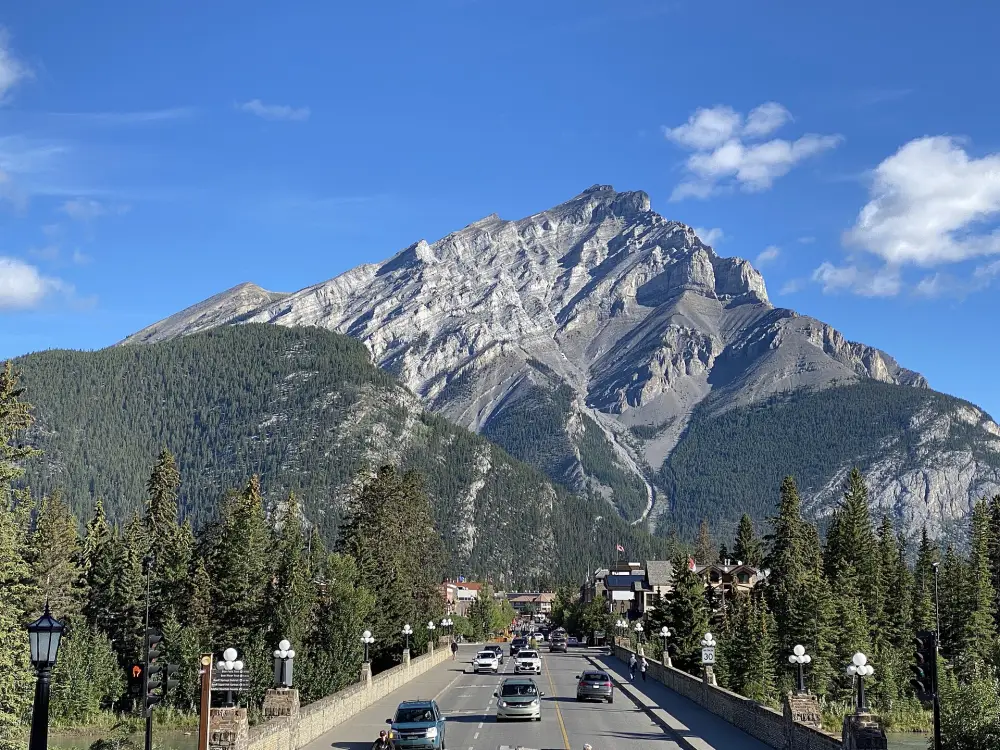 Banff Avenue with Cascade Mountain at the end of the street